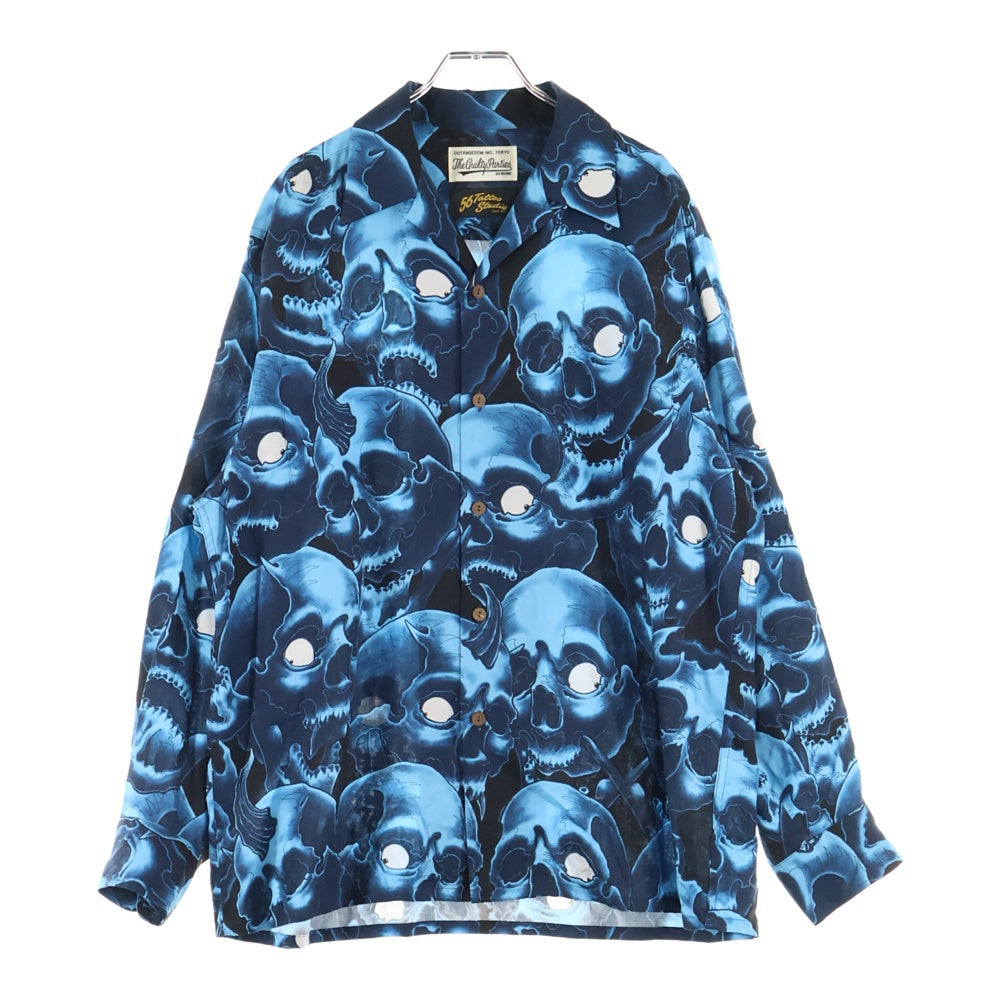 WACKO MARIA(ワコマリア) ×56TATTOO STUDIO HAWAIIAN SHIRT L/S 56 タトゥースタジオ ハワイアン スカル 長袖シャツ ブルー