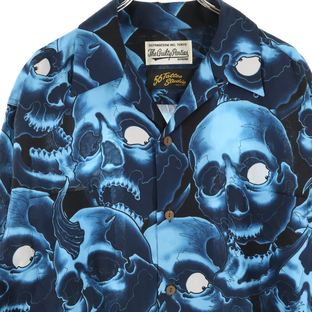 WACKO MARIA(ワコマリア) ×56TATTOO STUDIO HAWAIIAN SHIRT L/S 56 タトゥースタジオ ハワイアン スカル 長袖シャツ ブルー