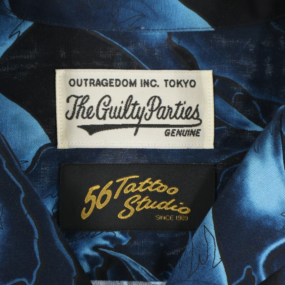 WACKO MARIA(ワコマリア) ×56TATTOO STUDIO HAWAIIAN SHIRT L/S 56 タトゥースタジオ ハワイアン スカル 長袖シャツ ブルー