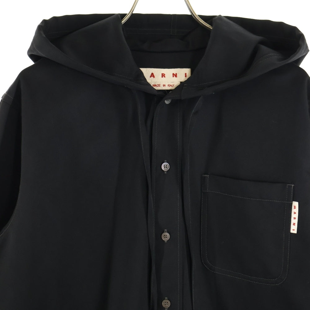 MARNI(マルニ) 22AW Wool Shirt ウールギャバジン フーデットシャツ 長袖シャツ ブラック CUMU0195A0 UTW926
