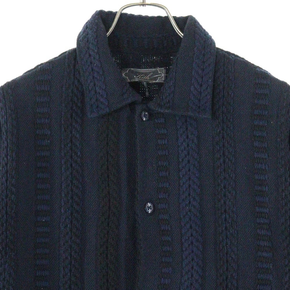KITH(キス) 25AW Mixed Stripe Tweed Boxy Collared Overshirt ミックスストライプ ツイード ボクシー カラード オーバーシャツ 長袖シャツ ブラック