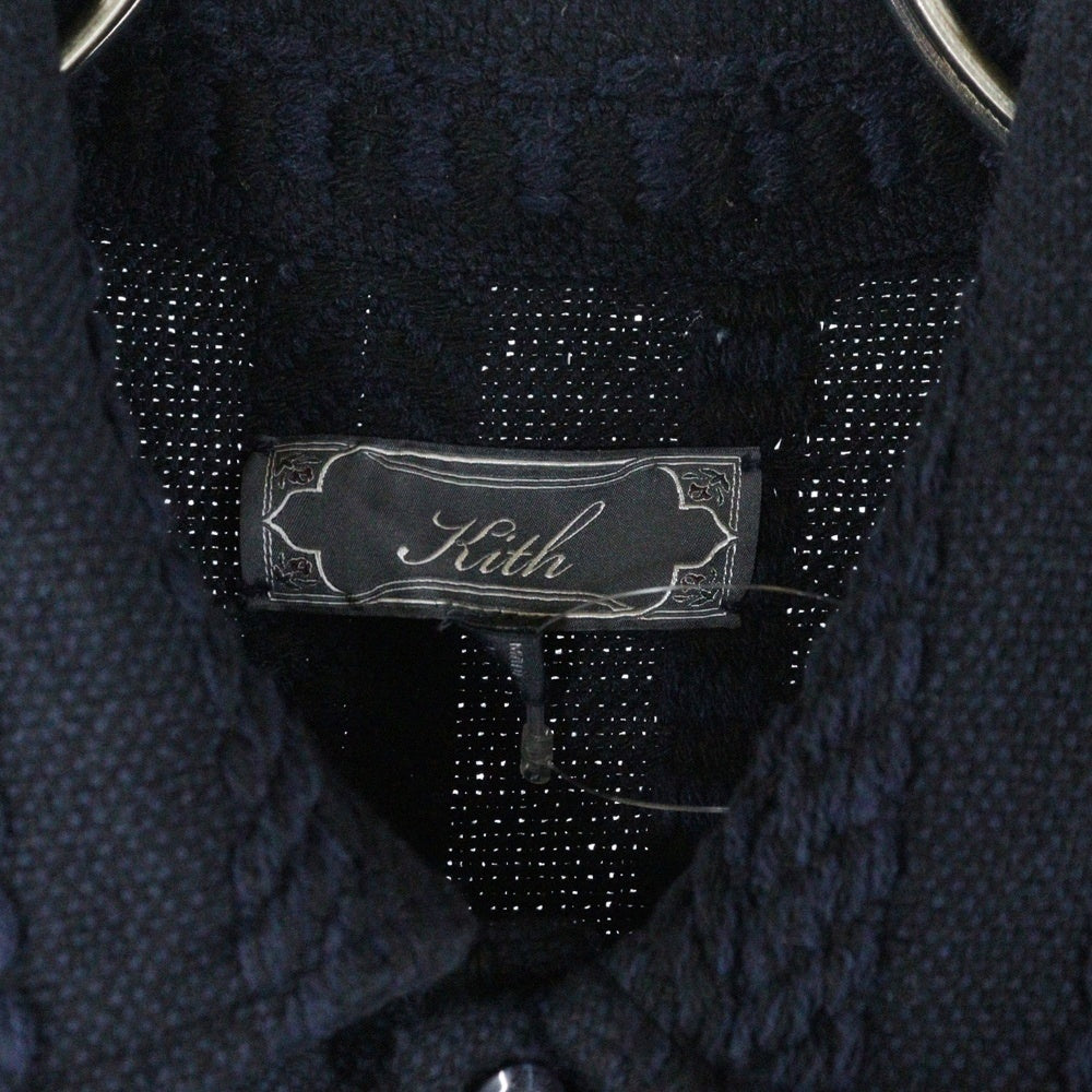 KITH(キス) 25AW Mixed Stripe Tweed Boxy Collared Overshirt ミックスストライプ ツイード ボクシー カラード オーバーシャツ 長袖シャツ ブラック