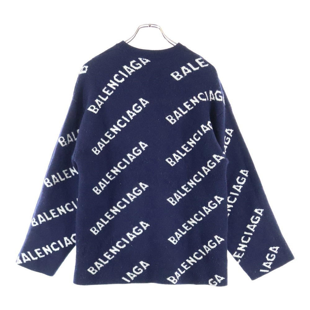 BALENCIAGA(バレンシアガ) All Over Logo Knit Sweater 総柄 クルーネックニットセーター ネイビー 623283 T1567
