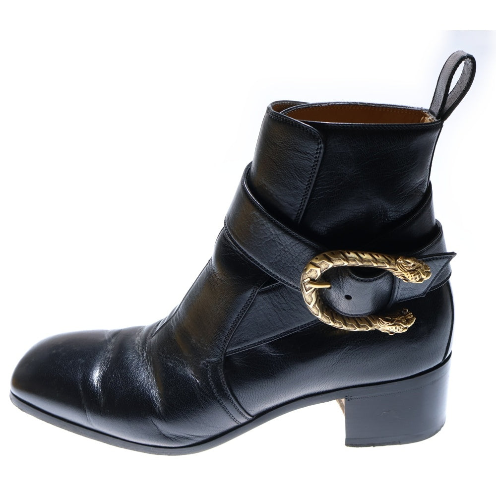 GUCCI(グッチ) タイガーバックル レザーショートブーツ ブラック 437325