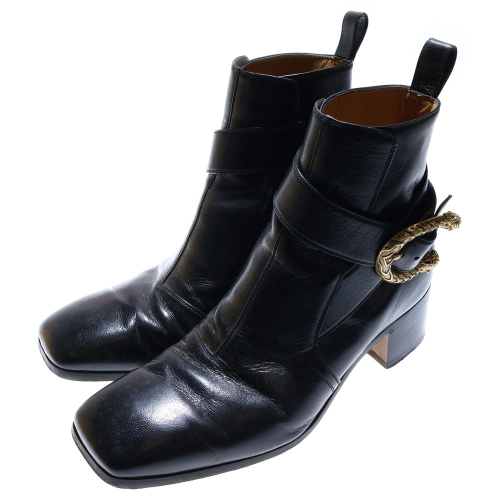 GUCCI(グッチ) タイガーバックル レザーショートブーツ ブラック 437325