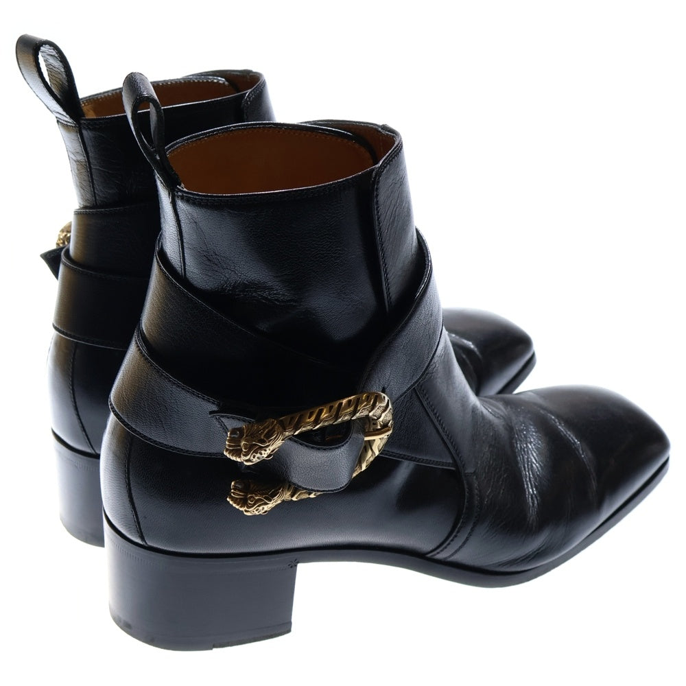 GUCCI(グッチ) タイガーバックル レザーショートブーツ ブラック 437325