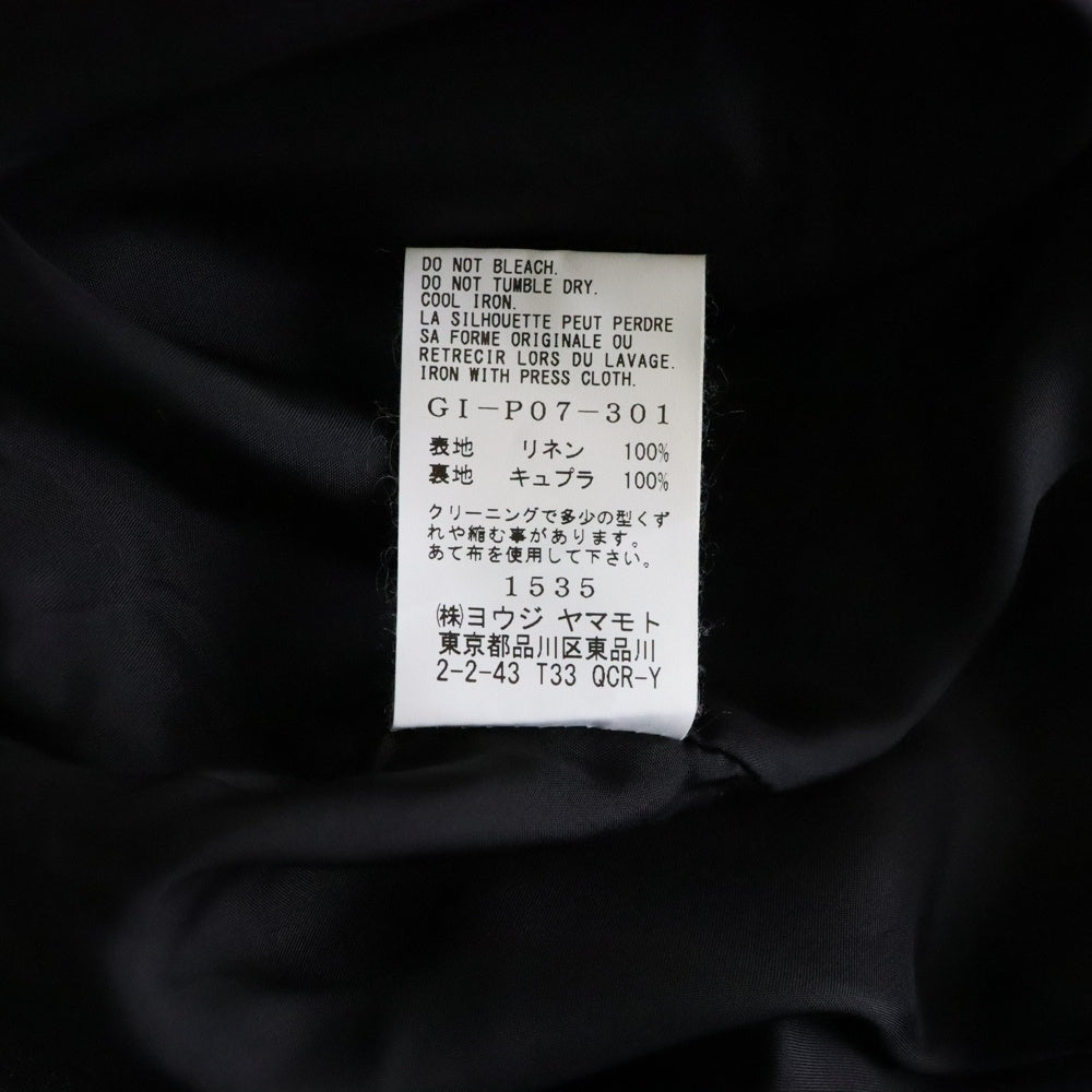 Ground Y(グラウンドワイ) Sumi Ink-Dyed Linen Work Pants リネン オーバーサイズパンツ ブラック GI-P07-301