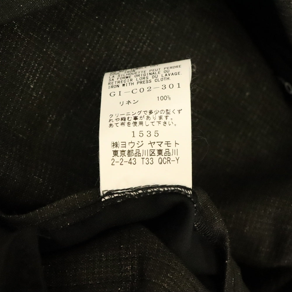 Ground Y(グラウンドワイ) Sumi Ink-Dyed Linen Work Coat リネン ポケット オーバーサイズコート ブラック GI-C02-301