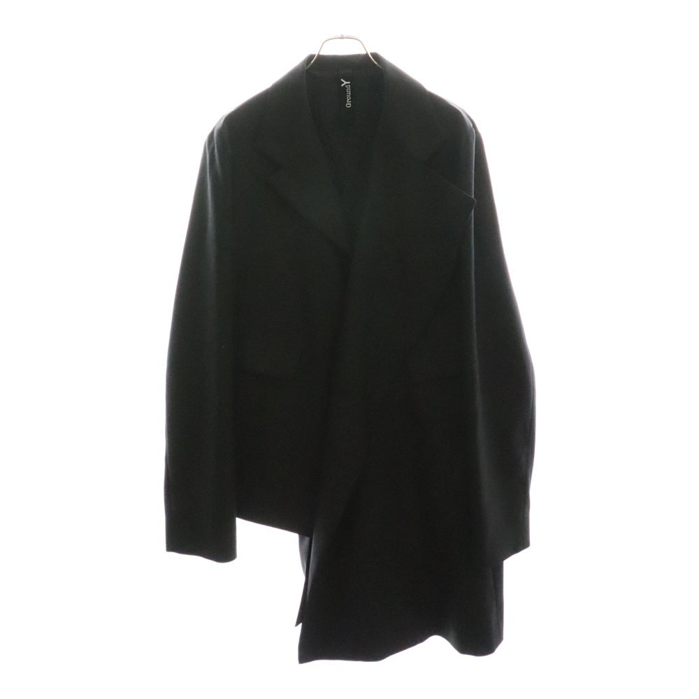 Ground Y(グラウンドワイ) GABARDINE ASYMMETRIC JACKET キャバジン アシンメトリー テーラードジャケット ブラック GA-J01-100