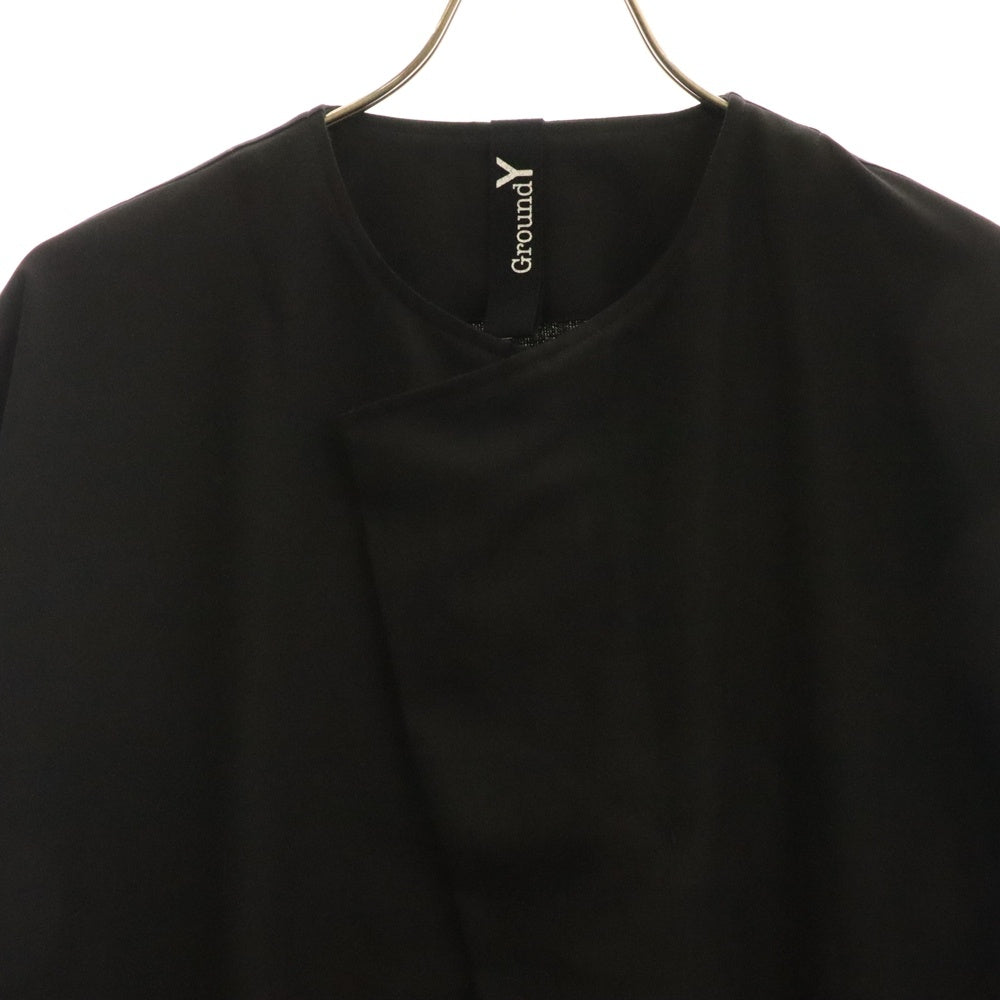 Ground Y(グラウンドワイ) FRONT TUCK NO COLLAR COAT アシンメトリー ノーカラーテーラードコート ブラック GI-C01-100