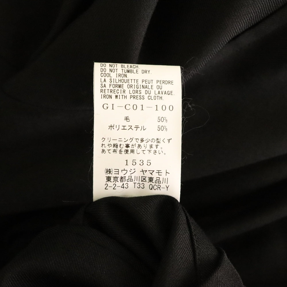 Ground Y(グラウンドワイ) FRONT TUCK NO COLLAR COAT アシンメトリー ノーカラーテーラードコート ブラック GI-C01-100