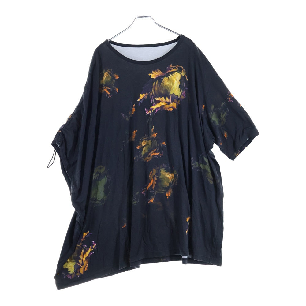 Ground Y(グラウンドワイ) 23SS オーバーサイズ フラワープリント カットソー 半袖Tシャツ ブラック GI-T03-015