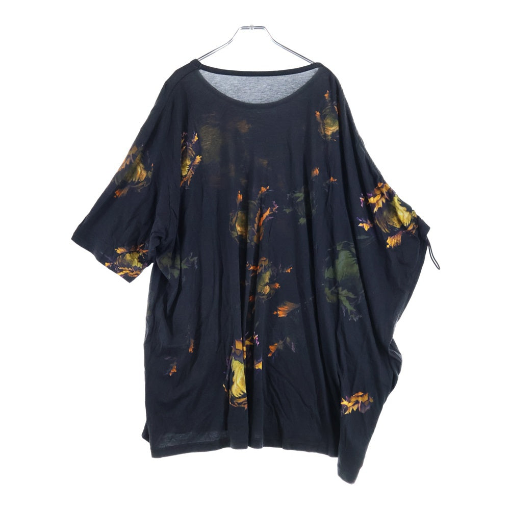 Ground Y(グラウンドワイ) 23SS オーバーサイズ フラワープリント カットソー 半袖Tシャツ ブラック GI-T03-015