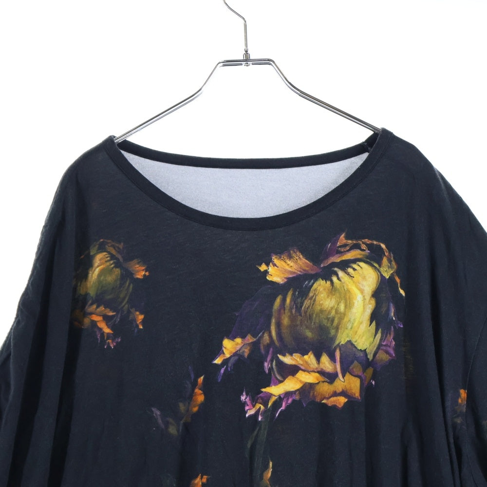 Ground Y(グラウンドワイ) 23SS オーバーサイズ フラワープリント カットソー 半袖Tシャツ ブラック GI-T03-015