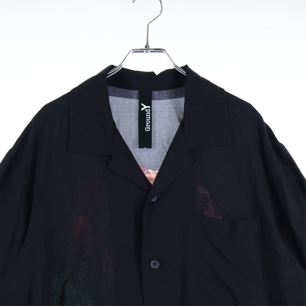 Ground Y(グラウンドワイ) SHORT SLEEVE PAJAMA-STYLE SHIRT バックプリント 半袖シャツ ブラック GI-B11-207