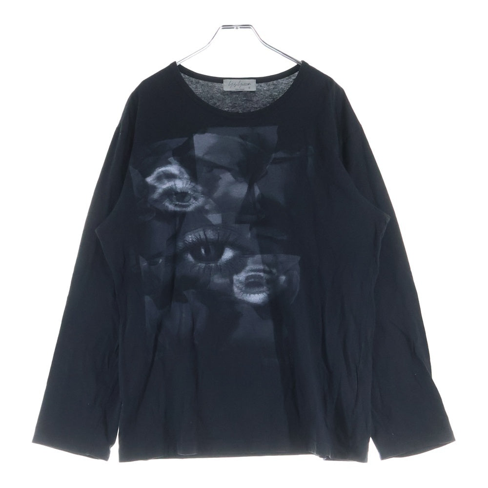 Yohji Yamamoto(ヨウジヤマモト) EYE PRINT ROUND NECK LONG SLEEVES フロントプリント 長袖Tシャツ ブラック HD-T44-039