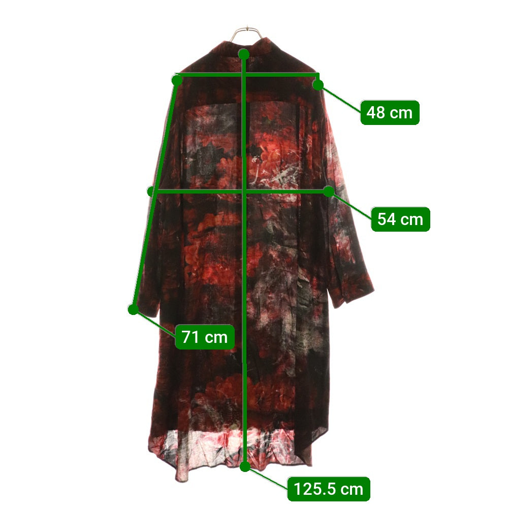 Ground Y(グラウンドワイ) 百花繚乱 総柄 フラワープリント オーバーサイズ長袖シャツ レッド GI-B17-216