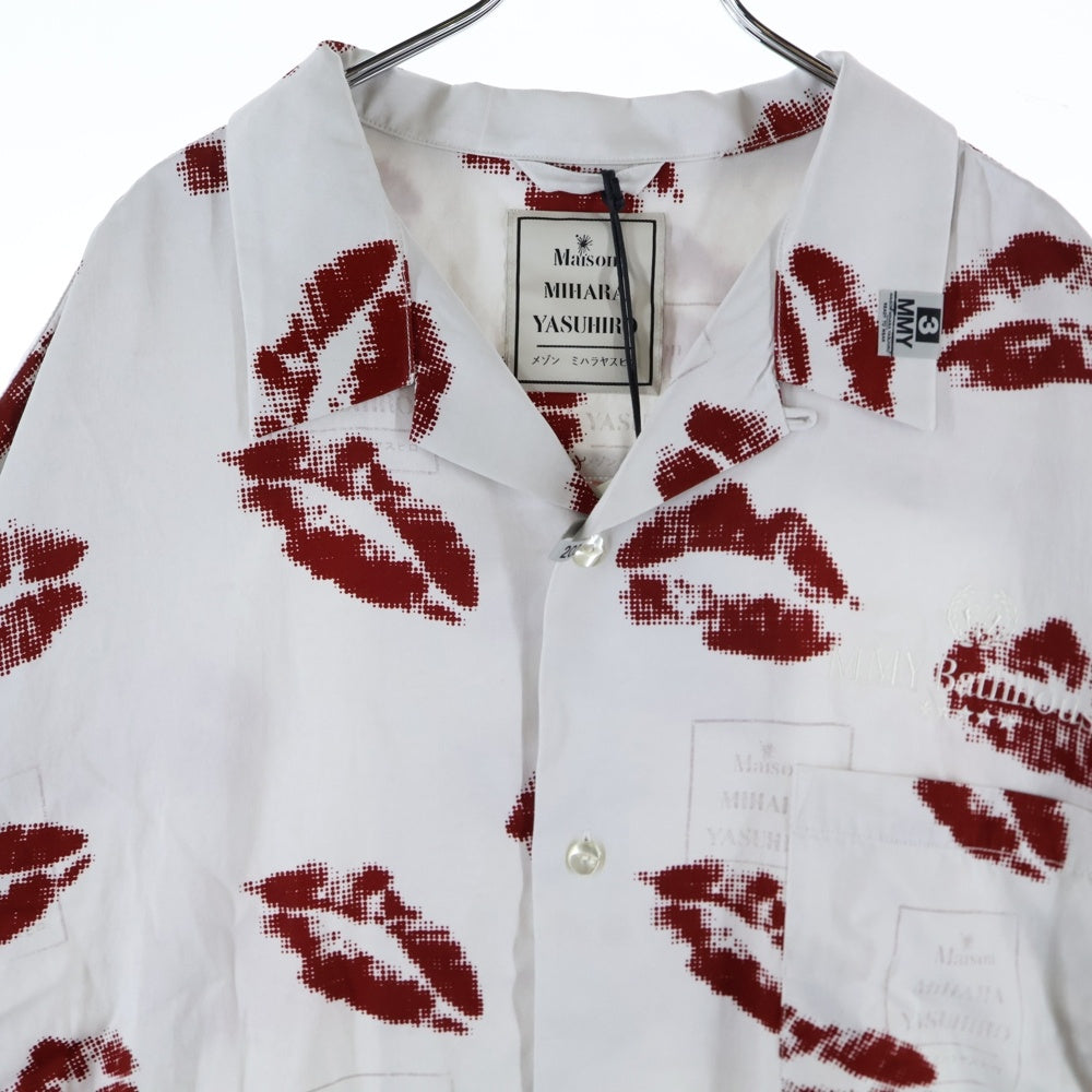 MAISON MIHARAYASUHIRO(メゾンミハラヤスヒロ) MMY KISS PRINTED S/S SHIRTS リッププリント レーヨン半袖シャツ ホワイト A12SH080