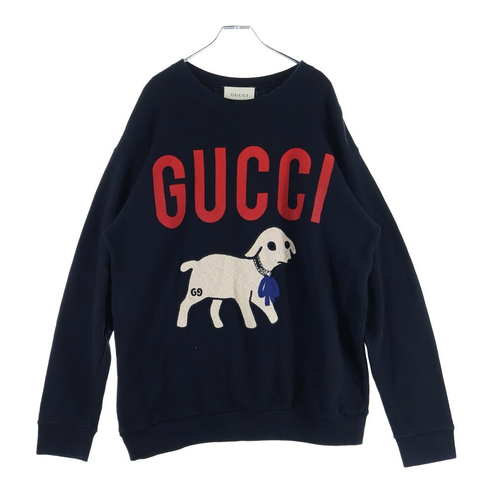 GUCCI(グッチ) Lamb Patch Sweatshirt スパンコール装飾 ドッグ クルーネックスウェットトレーナー ブラック 469250 XJBUE