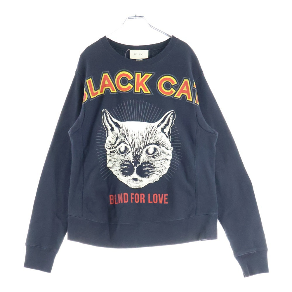 GUCCI(グッチ) Black Cat Sweatshirt ブラックキャット ダメージ加工 クルーネックスウェットトレーナー ブラック 469250 XJBUE