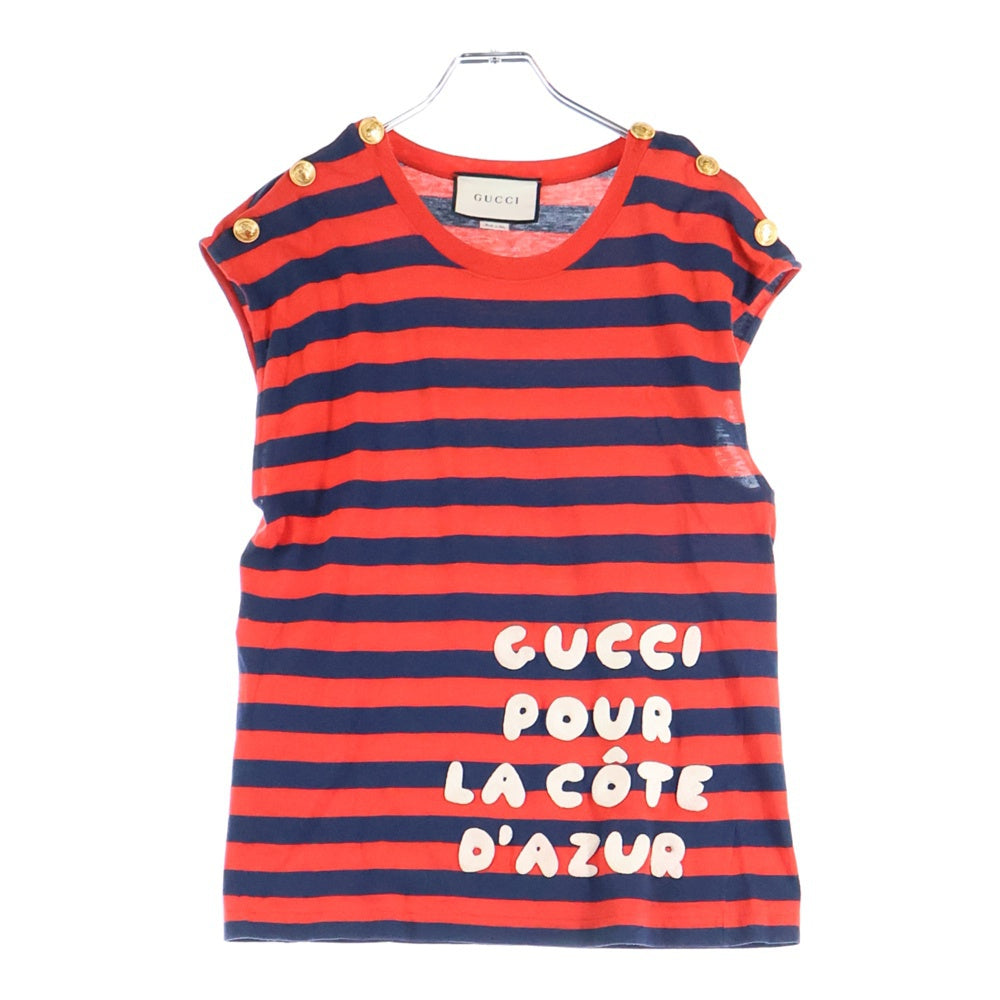 GUCCI(グッチ) Sleeve Less Shirt ショルダーボタン ボーダーボーダーノースリーブTシャツ レッド 572980 XJAW0