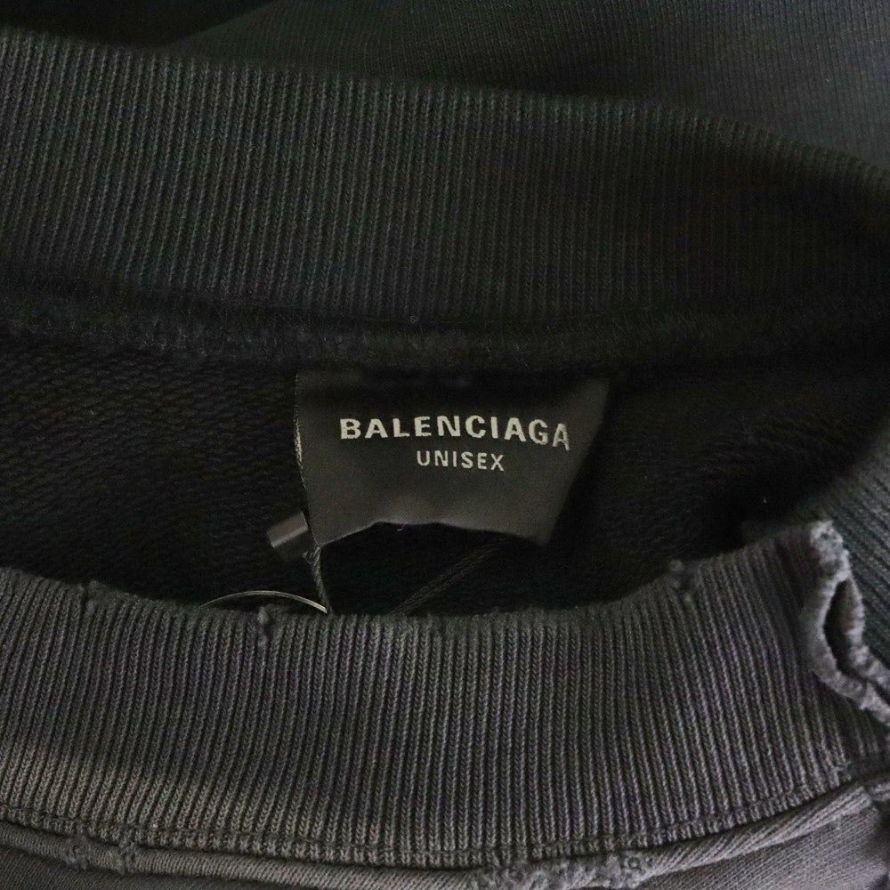 BALENCIAGA(バレンシアガ) 24SS Double Front Crew ダブルフロント ダメージ加工 クルーネックスウェットトレーナー ブラック 791614 TQVQ7