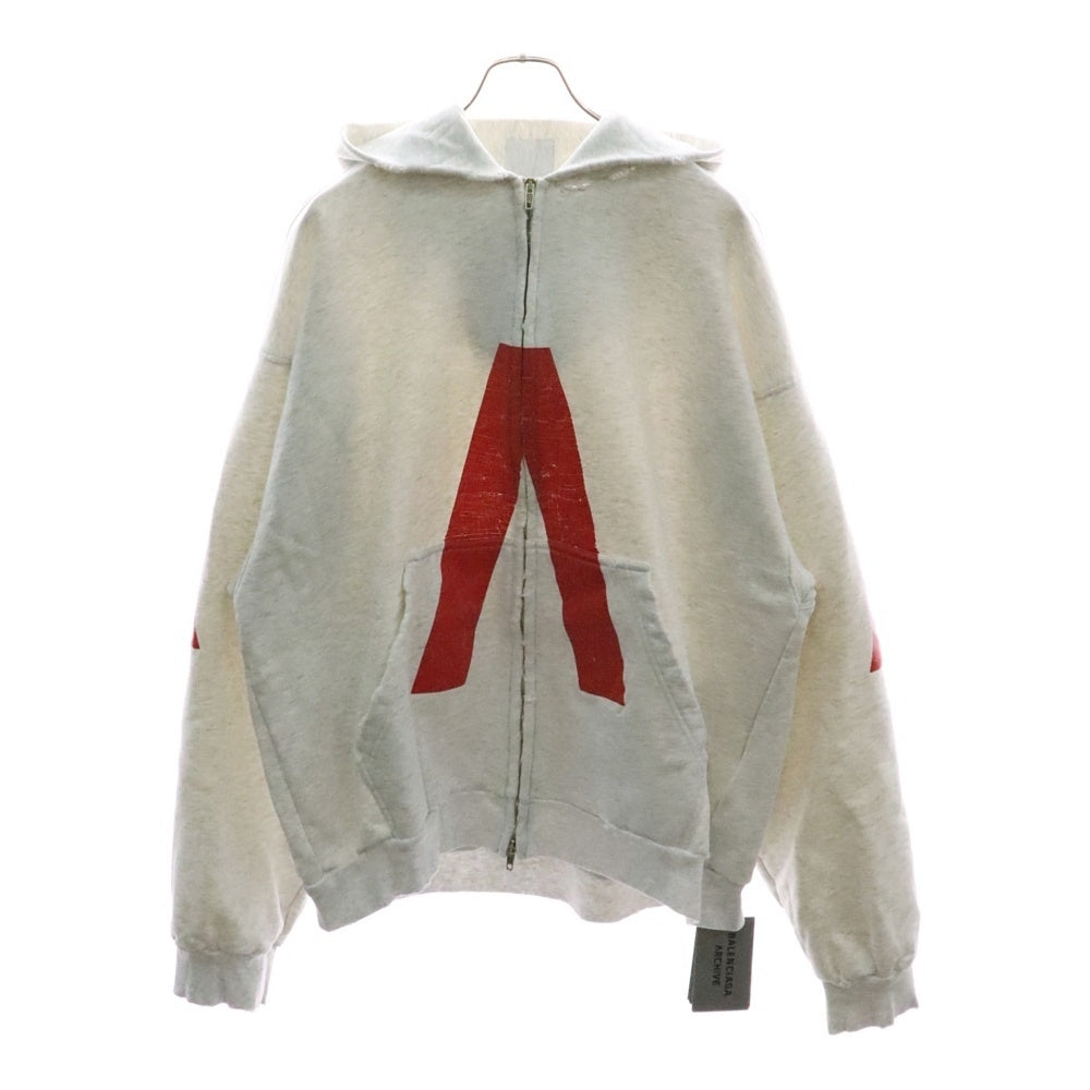 BALENCIAGA(バレンシアガ) 24SS Music Archive Series Connected Zip Up Hoodie アーカイブロゴ ダメージ加工 ジップアップスウェットパーカー フーディー グレー 744457 TQVA6