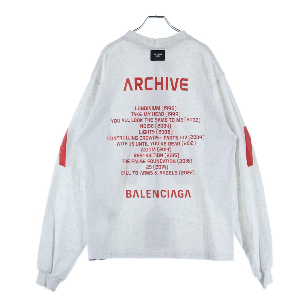 BALENCIAGA(バレンシアガ) 24SS Music Archive Series Connected L/S T-Shirt アーカイブロゴ ダメージ加工 長袖Tシャツ ロンT グレー 781245 TQVA1