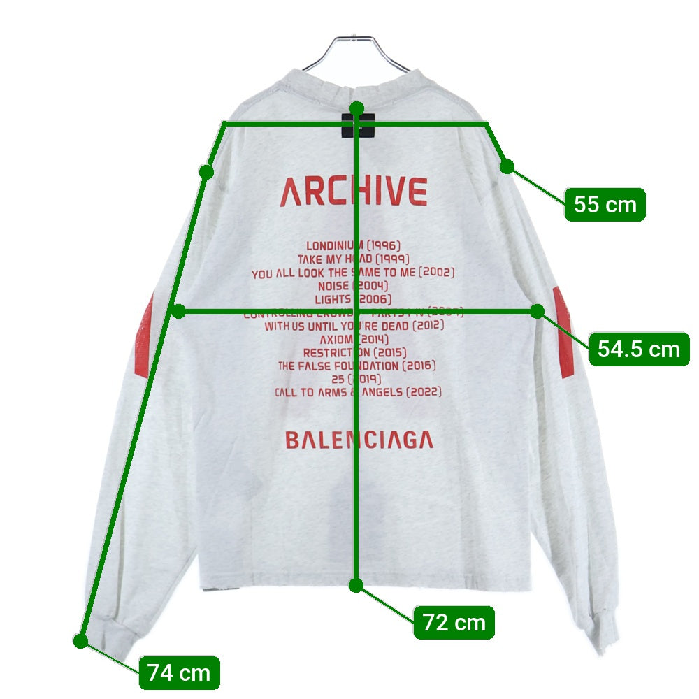 BALENCIAGA(バレンシアガ) 24SS Music Archive Series Connected L/S T-Shirt アーカイブロゴ ダメージ加工 長袖Tシャツ ロンT グレー 781245 TQVA1