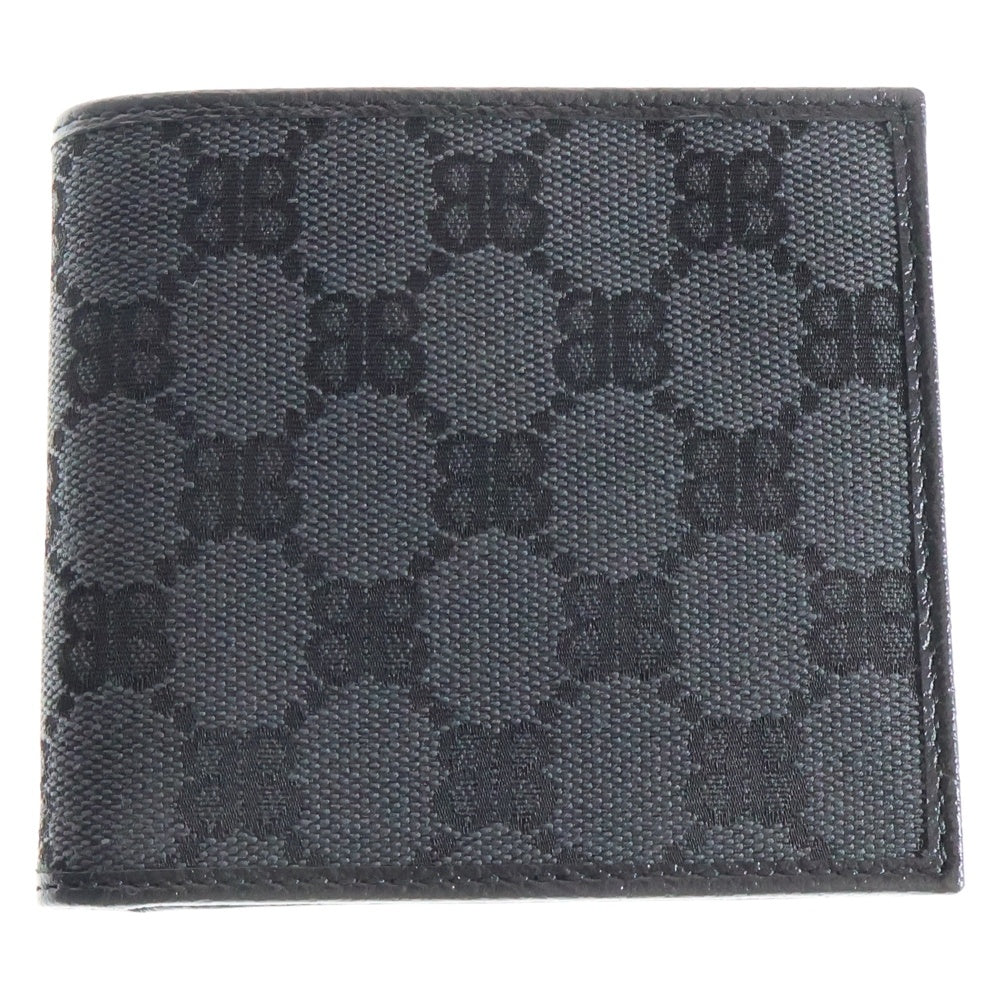 BALENCIAGA(バレンシアガ) ×The Hacker Project Wallet グッチ ハッカープロジェクト 総柄レザーウォレット 2つ折り財布 ブラック 680430