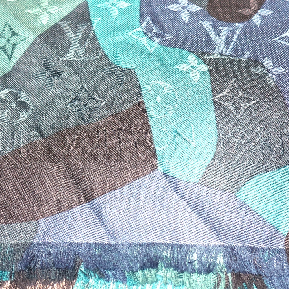 LOUIS VUITTON(ルイヴィトン) モノグラム ストール スカーフ ブルー ウール×シルク M75398