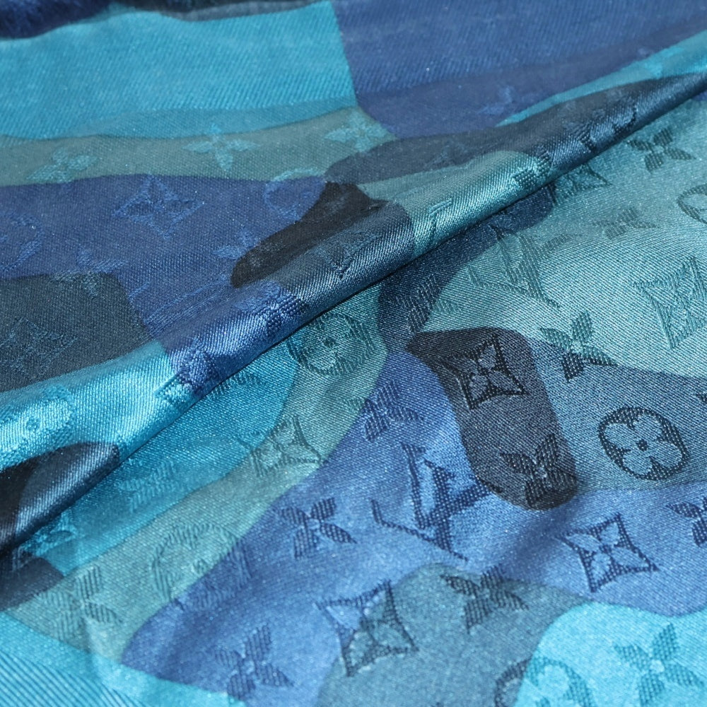 LOUIS VUITTON(ルイヴィトン) モノグラム ストール スカーフ ブルー ウール×シルク M75398