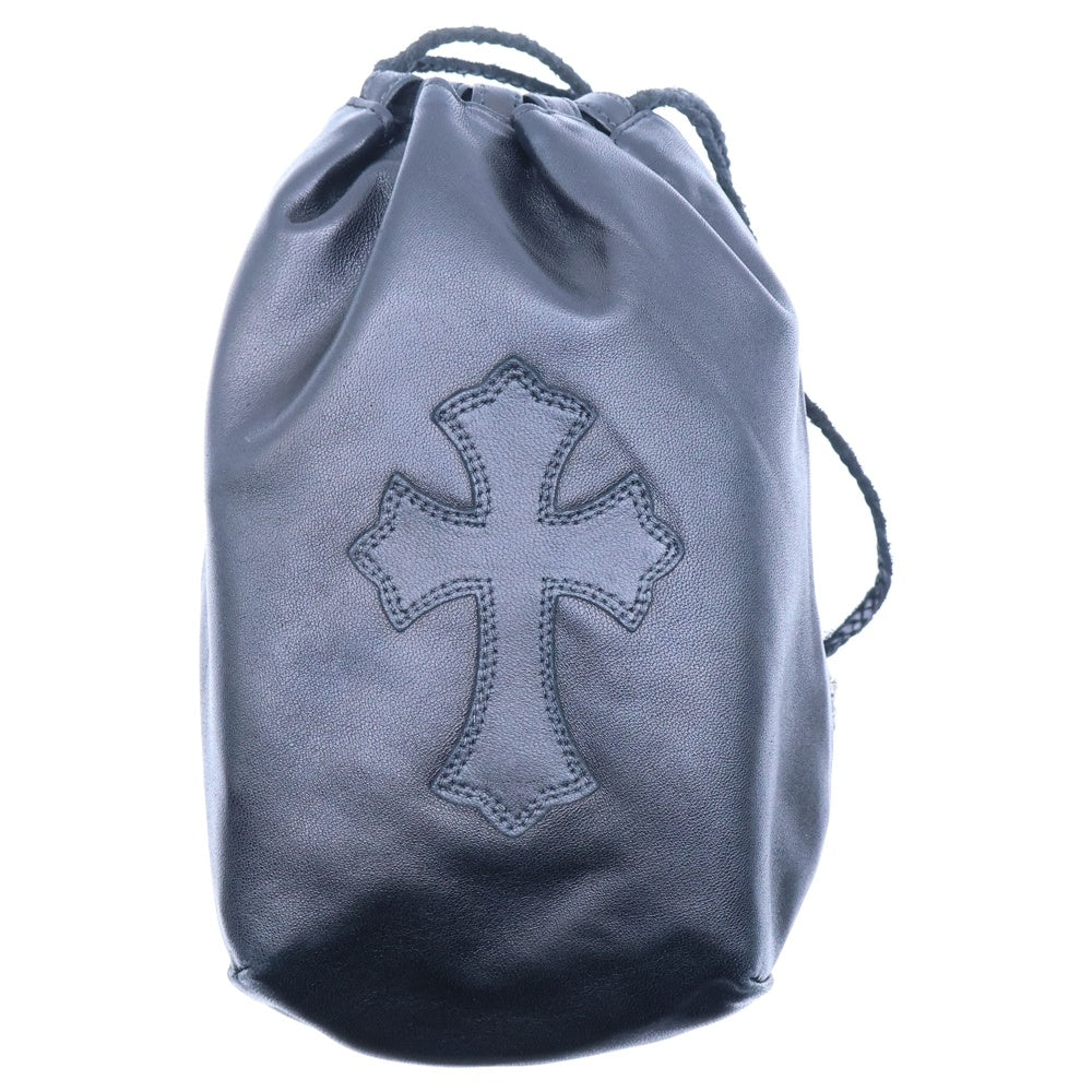 CHROME HEARTS(クロムハーツ) DRW STRNG SACK CRS PATCH クロスパッチ ドローストリングサックレザー巾着ハンドバッグ ブラック