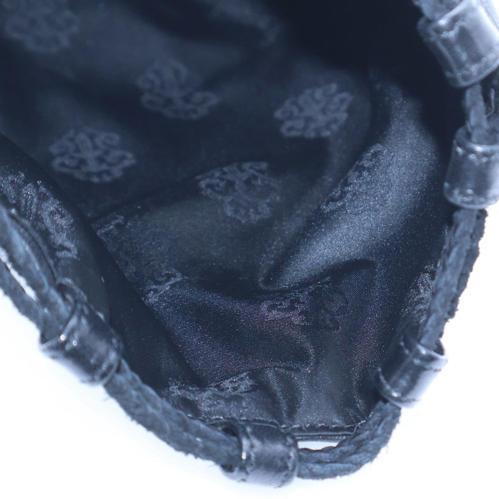 CHROME HEARTS(クロムハーツ) DRW STRNG SACK CRS PATCH クロスパッチ ドローストリングサックレザー巾着ハンドバッグ ブラック