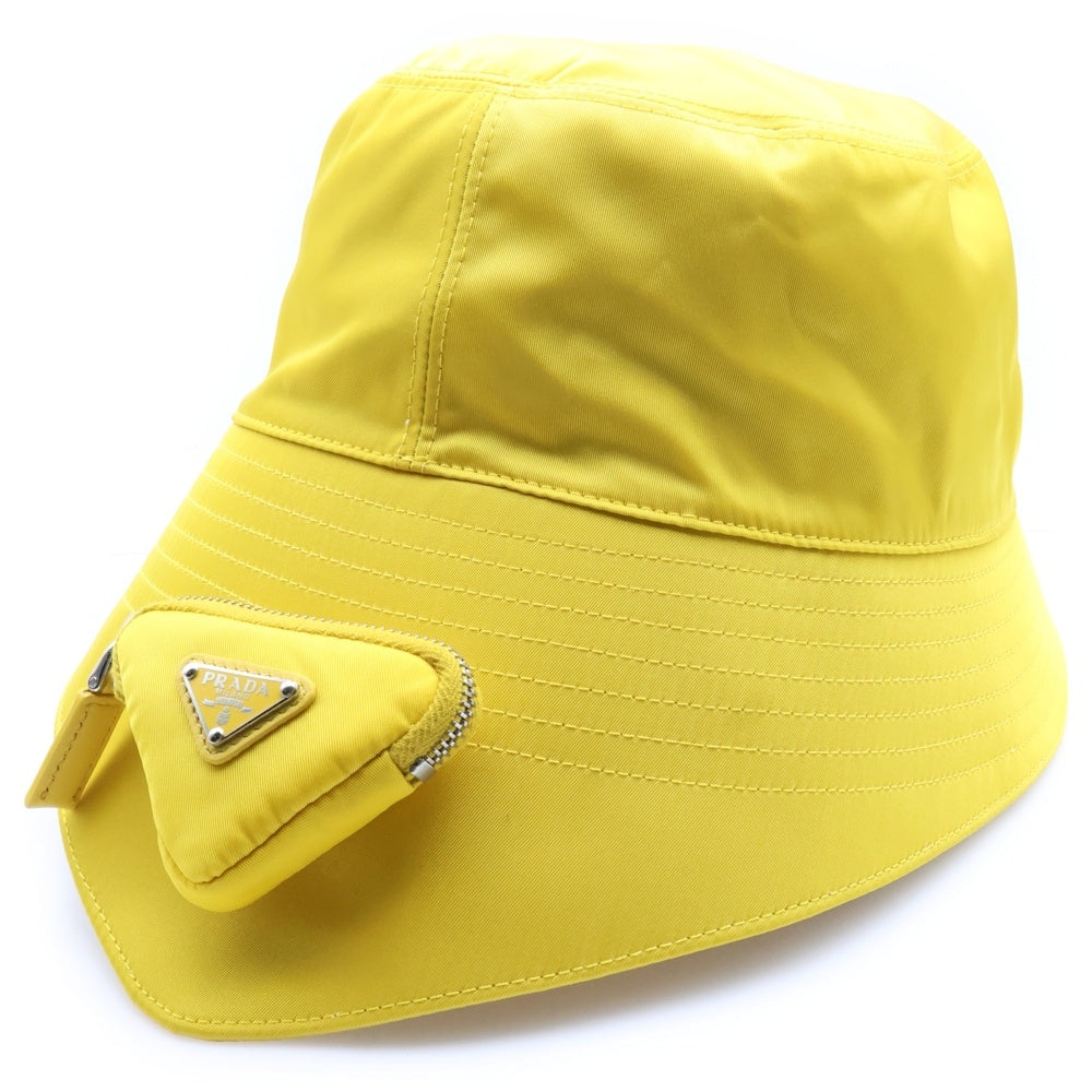 PRADA(プラダ) Re-Nylon トライアングルロゴ ミニポーチ付 ナイロンバケットハット イエロー 2HC282 2DMI