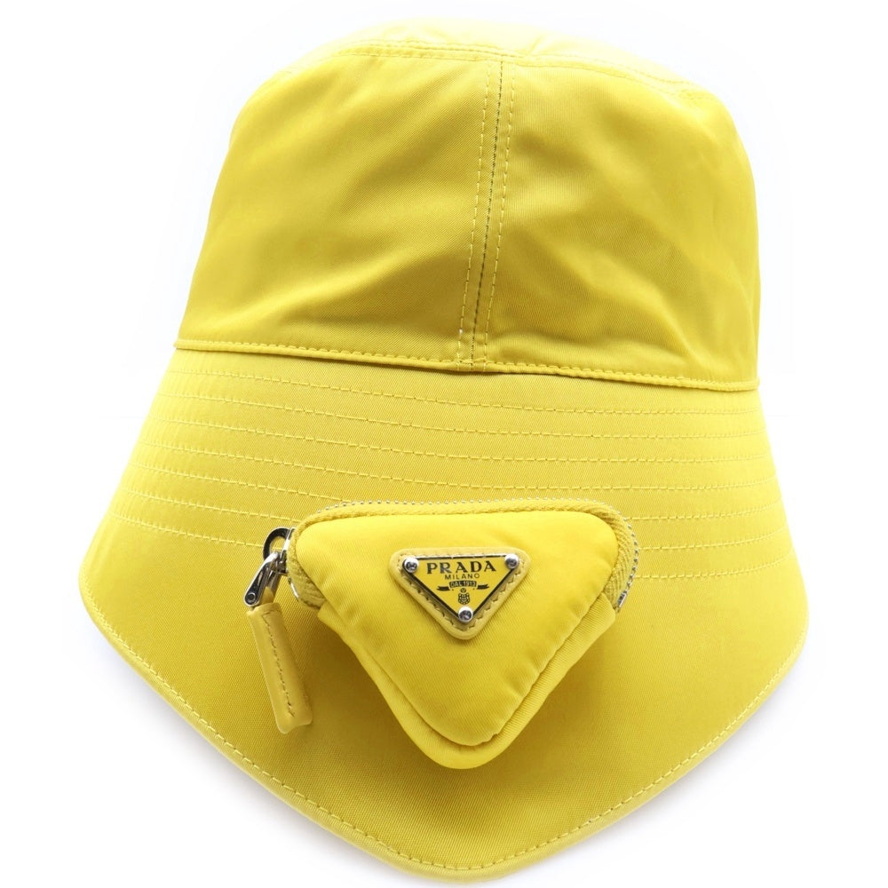 PRADA(プラダ) Re-Nylon トライアングルロゴ ミニポーチ付 ナイロンバケットハット イエロー 2HC282 2DMI