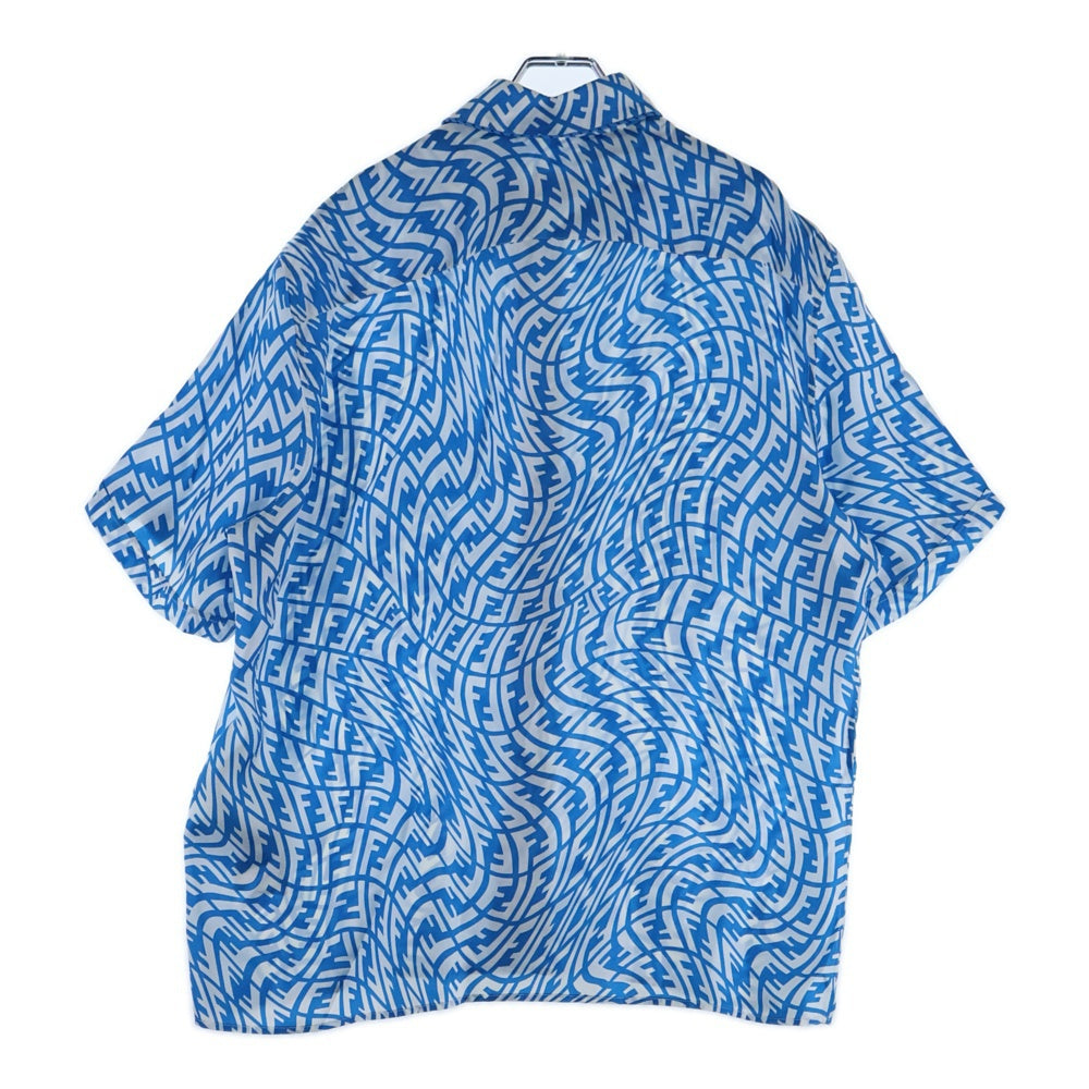 FENDI(フェンディ) Piping Design All Over FF Logo Silk Shirt 総柄ロゴ シルク半袖シャツ ブルー FS0795 AG9D