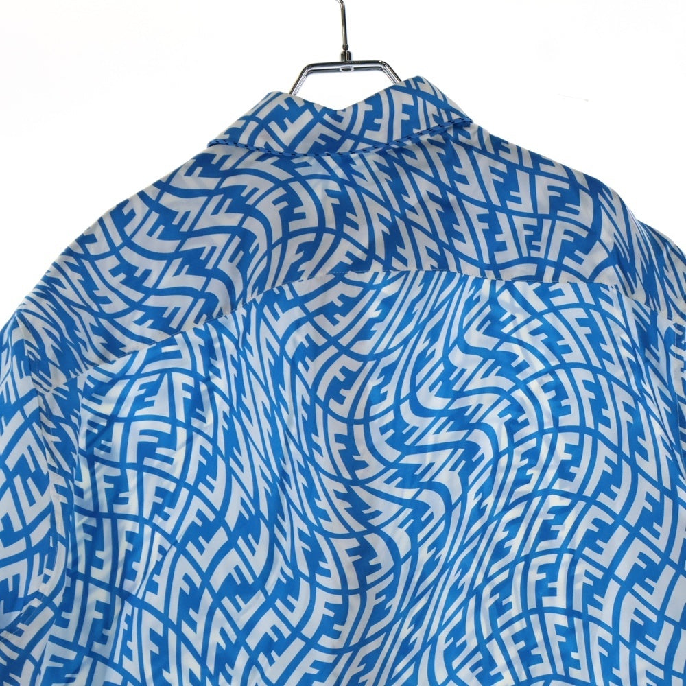FENDI(フェンディ) Piping Design All Over FF Logo Silk Shirt 総柄ロゴ シルク半袖シャツ ブルー FS0795 AG9D