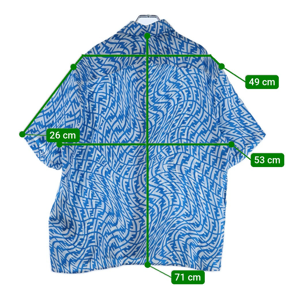 FENDI(フェンディ) Piping Design All Over FF Logo Silk Shirt 総柄ロゴ シルク半袖シャツ ブルー FS0795 AG9D