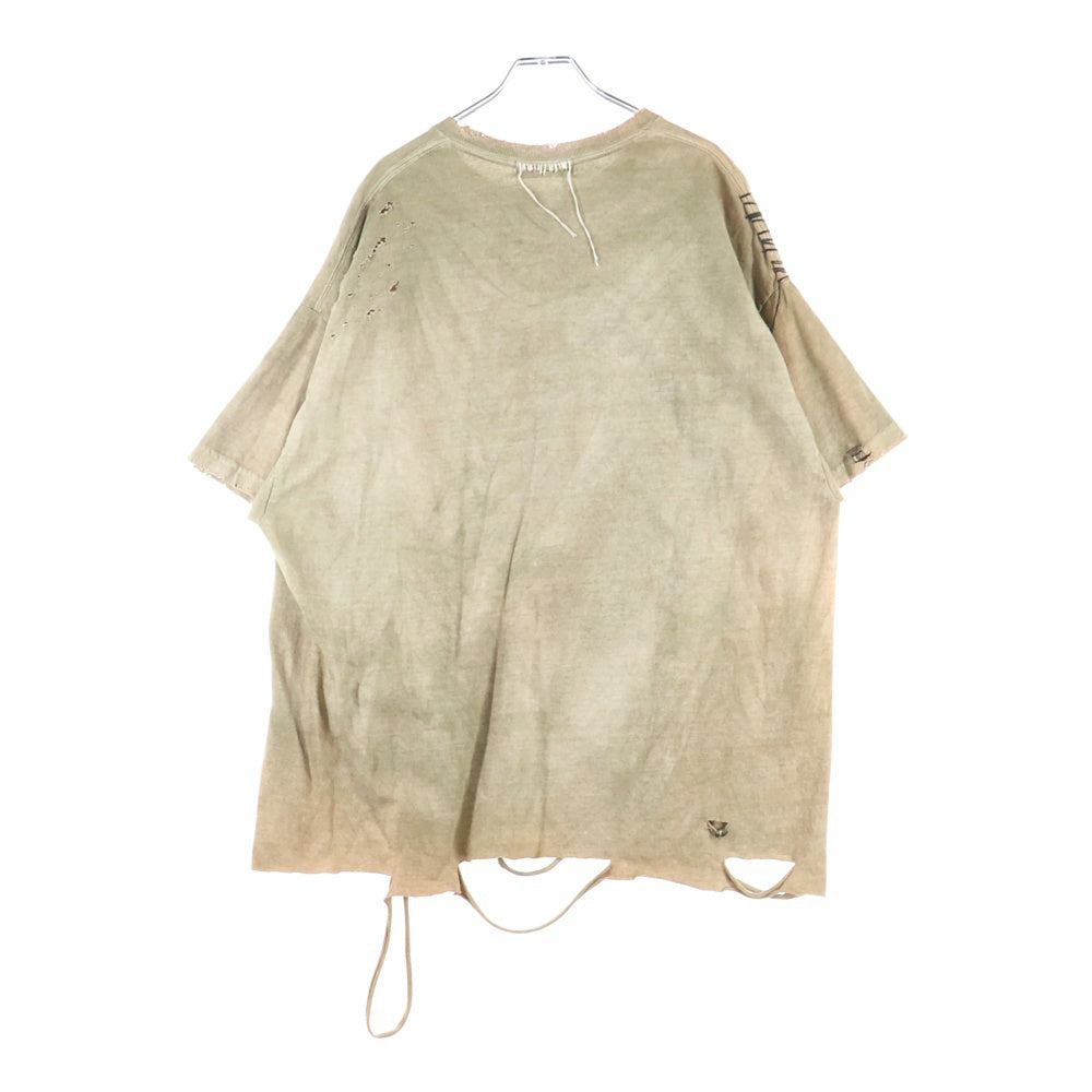 NO BRAND(ノーブランド) RE:VIRAL (リバイラル) crash ring SS リング装飾 ダメージ加工 半袖Tシャツ ベージュ REVIRAL-24SS-03