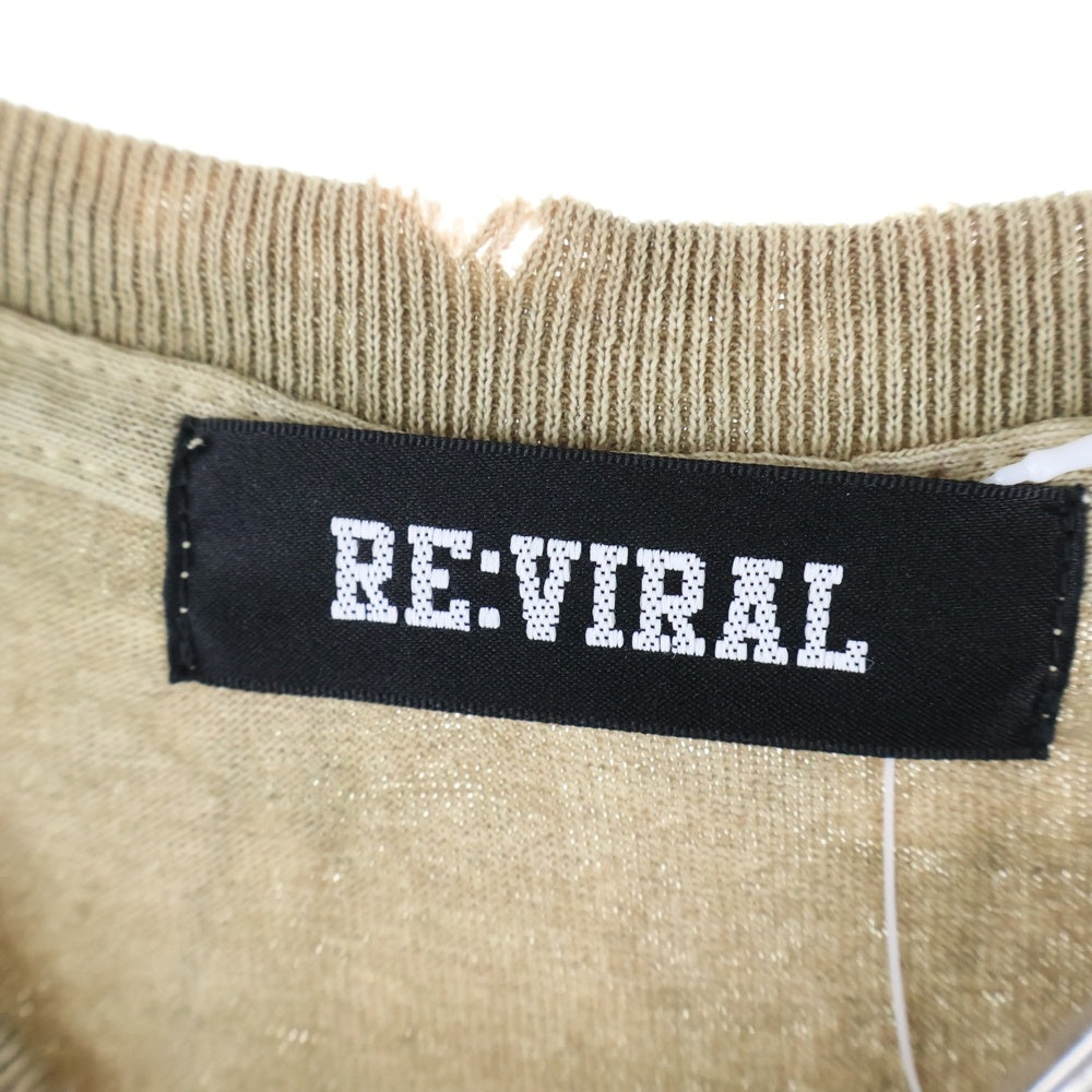 NO BRAND(ノーブランド) RE:VIRAL (リバイラル) crash ring SS リング装飾 ダメージ加工 半袖Tシャツ ベージュ REVIRAL-24SS-03