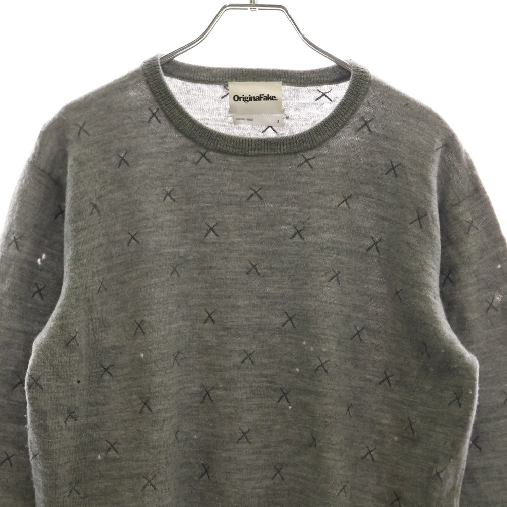 Original Fake(オリジナルフェイク) KAWS Sweater 刺繍クルーネックニットセーター グレー