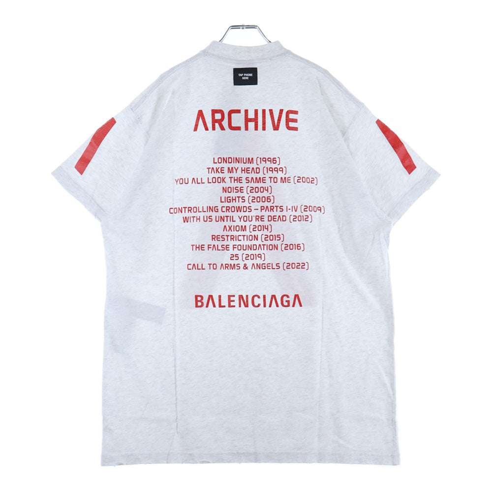 BALENCIAGA(バレンシアガ) 24SS Music Archive Series Connected T-Shirt アーカイブロゴ ダメージ加工 半袖Tシャツ グレー 744457 TQVA6