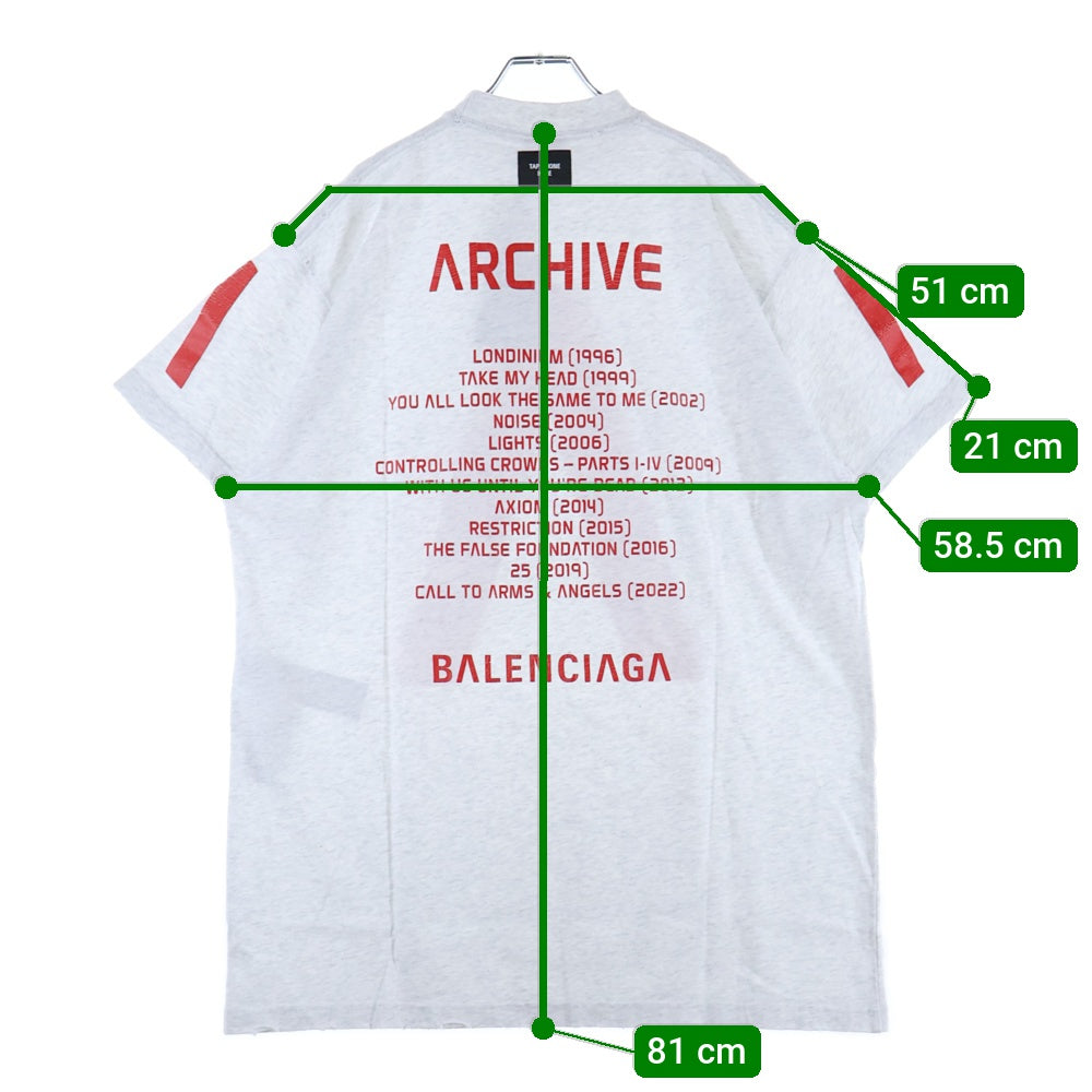 BALENCIAGA(バレンシアガ) 24SS Music Archive Series Connected T-Shirt アーカイブロゴ ダメージ加工 半袖Tシャツ グレー 744457 TQVA6