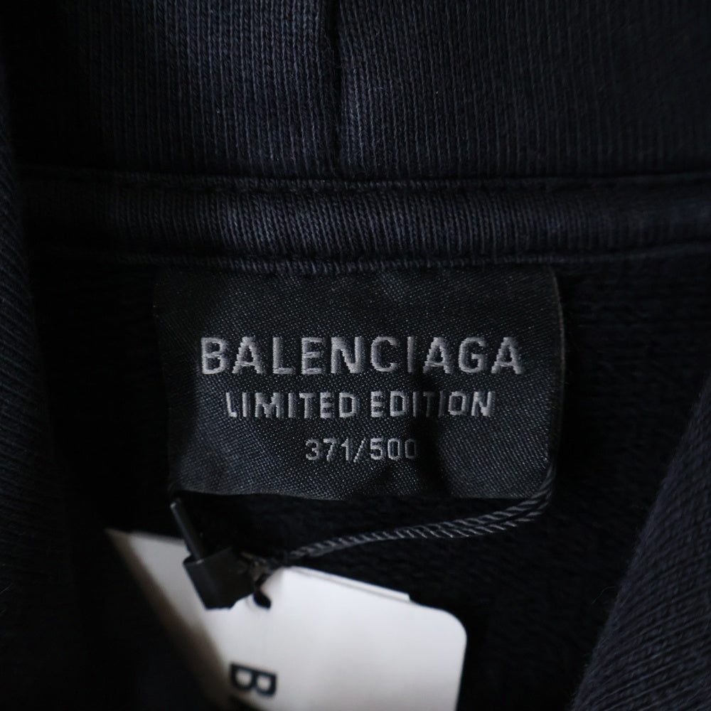 BALENCIAGA(バレンシアガ) BFRND Series Hoodie ダメージ加工 プルオーバースウェットパーカー フーディー ブラック 739024 TQVG7