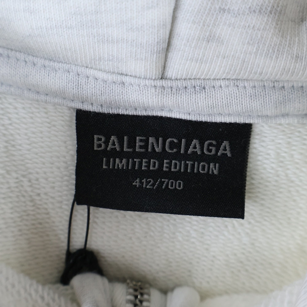 BALENCIAGA(バレンシアガ) 24SS Music Archive Series Connected Zip Up Hoodie アーカイブロゴ ダメージ加工 ジップアップスウェットパーカー フーディー グレー 744457 TQVA6