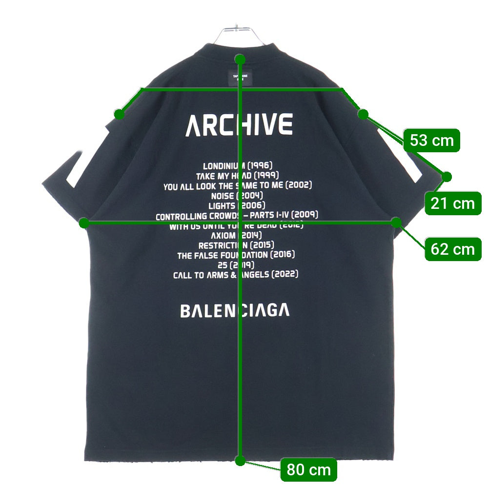 BALENCIAGA(バレンシアガ) 24SS Music Archive Series Connected T-Shirt アーカイブロゴ ダメージ加工 半袖Tシャツ ブラック 744457 TQVA6