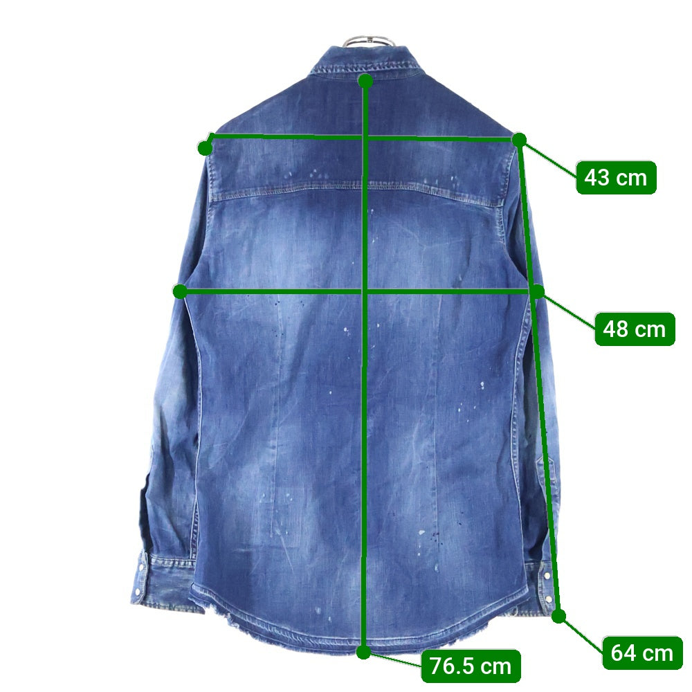 DSQUARED2(ディースクエアード) ICON Western Shirt ダメージ加工 フロントロゴプリント ウエスタン デニム長袖シャツ インディゴ