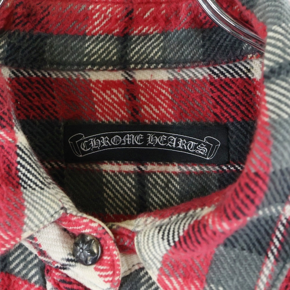 CHROME HEARTS(クロムハーツ) WESTN ウエスタンボタン 袖クロスパッチ スターボールボタン チェック 長袖シャツ ホワイト/レッド