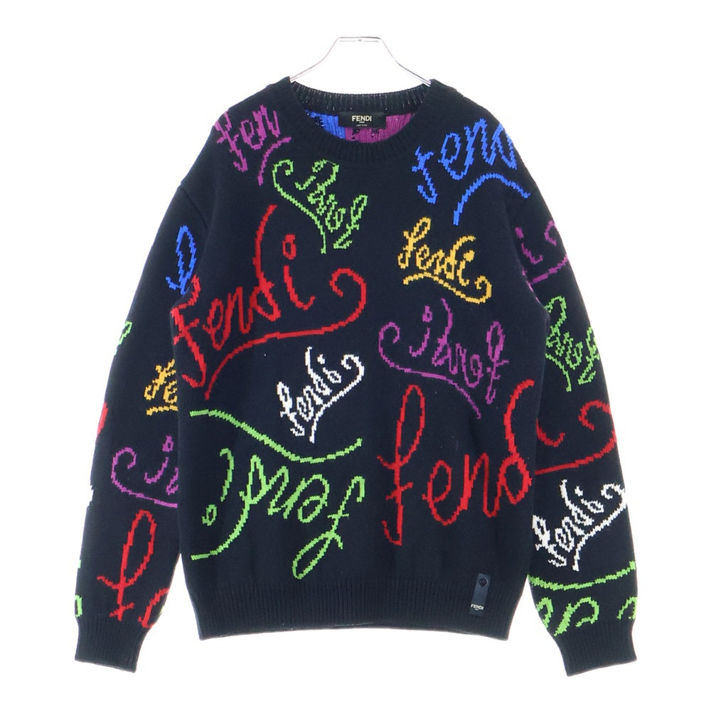 FENDI(フェンディ) 21AW ×Noel Fielding ノエルフィールディング グラフィック総柄 ニットセーター ブラック FZY463 AH3E